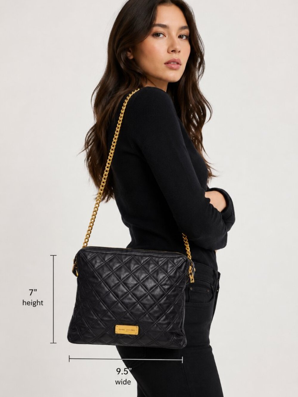 CLASSIC MARC JACOBS BLACK QUILTED LEATHER SHOULDER BAG